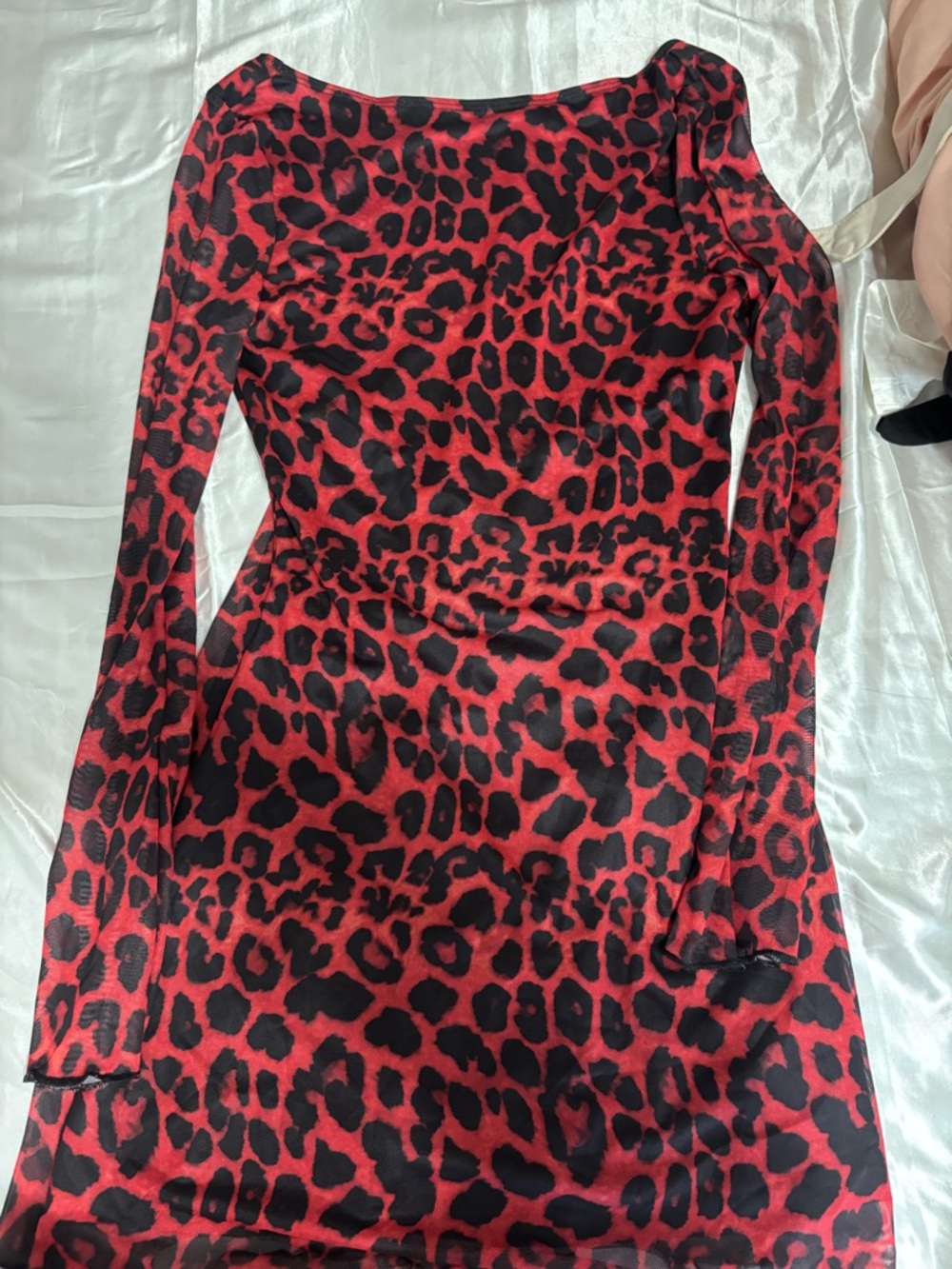 Red and Black Leopard Print Long Sleeve Mini Dress